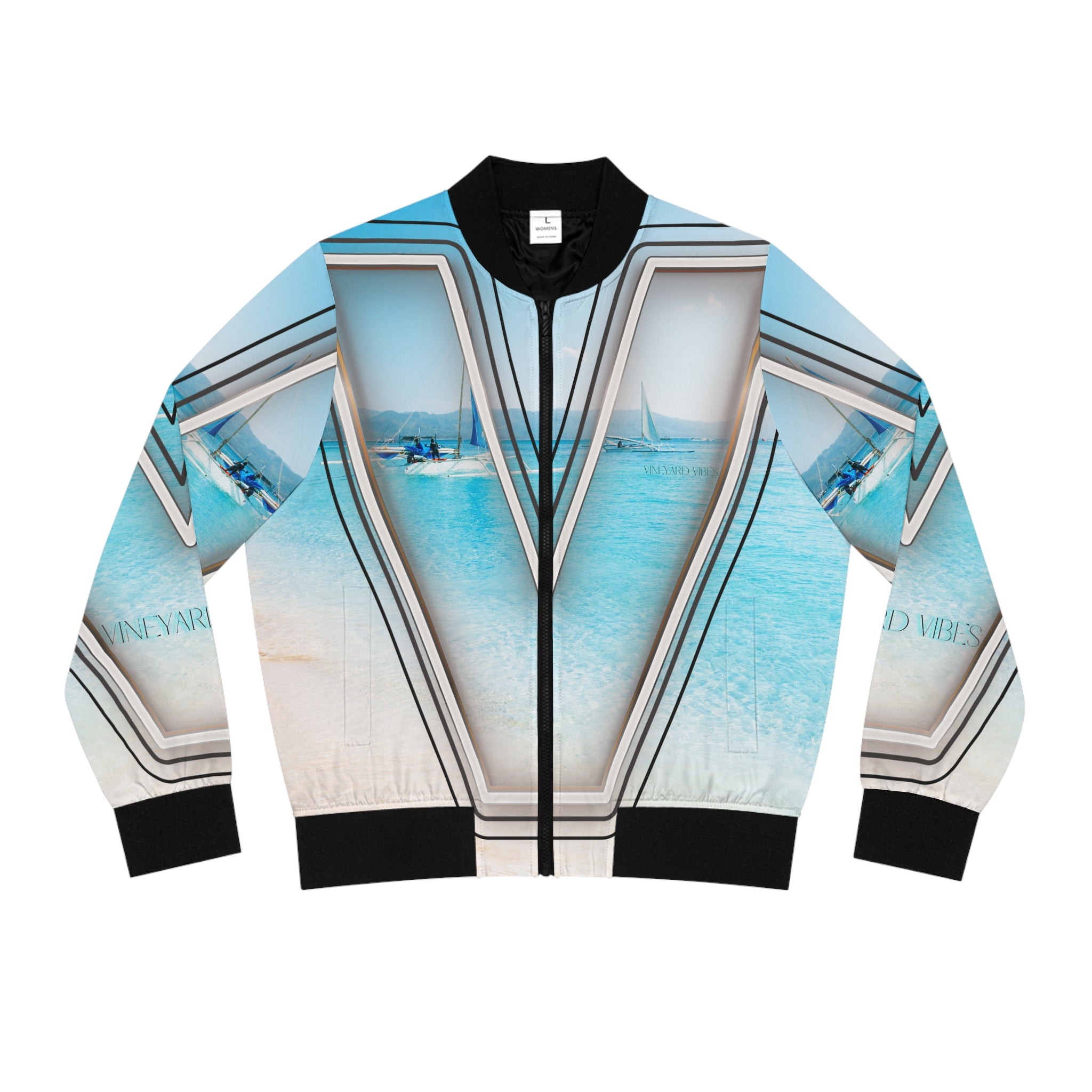 Vineyard Vibes V Clear Blue Sky Beach - Women's Light Purple Bomber Jacket (AOP)